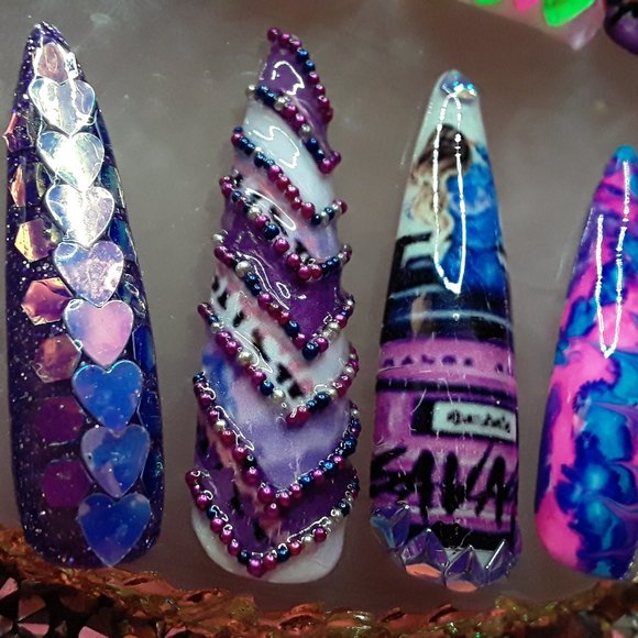 *LIVIN THAT SAVAGE LIFE* Handmade Hard Gel XXL Stiletto Press On Nails - Picture 6 of 12